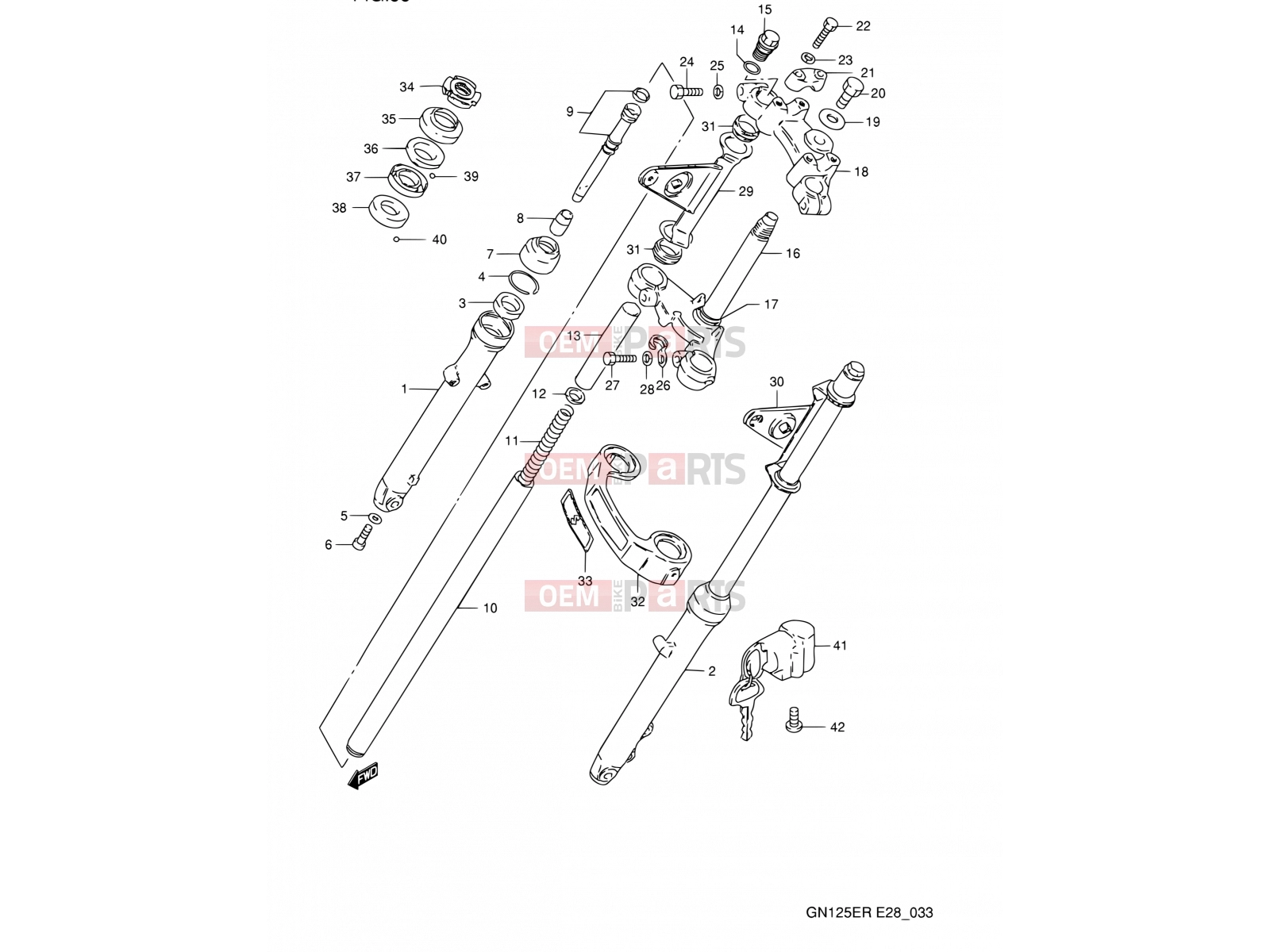 SUZUKI GN125E P (1993) (E03,E28,E33) 33 - FRONT FORK