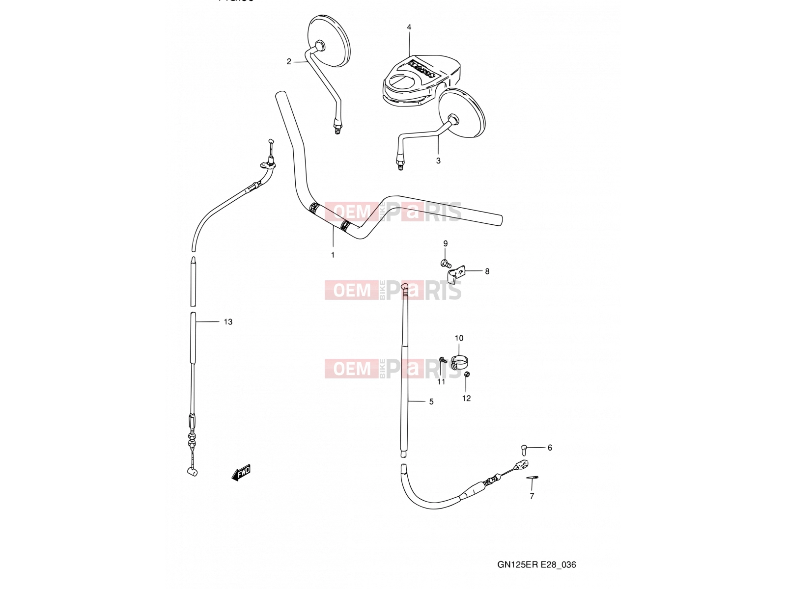 SUZUKI GN125E R (1994) (E03,E28,E33) 36 - HANDLEBAR - FRONT CABLE