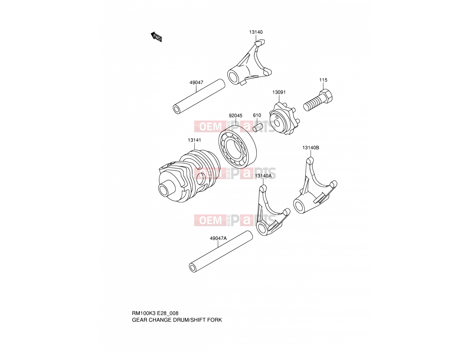 SUZUKI RM100 K4 (2004) (E28) 8 - GEAR CHANGE DRUM/SHIFT FORK