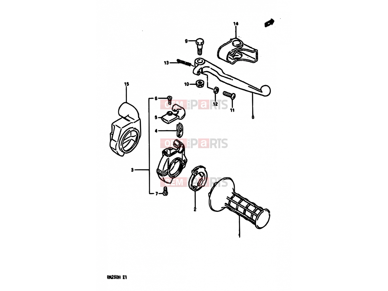 SUZUKI RM250 H (1987) 38 - RIGHT HANDLE SWITCH