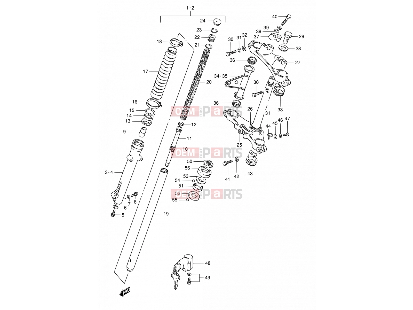 SUZUKI TS125ERC R (1994) 56 - FRONT FORK (MODEL Z/L E09,MODEL Z E95)