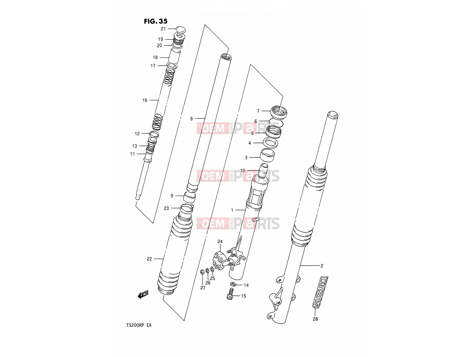 SUZUKI TS200R M (1991) (E02,E04,E24) 35 - FRONT DAMPER (E24)