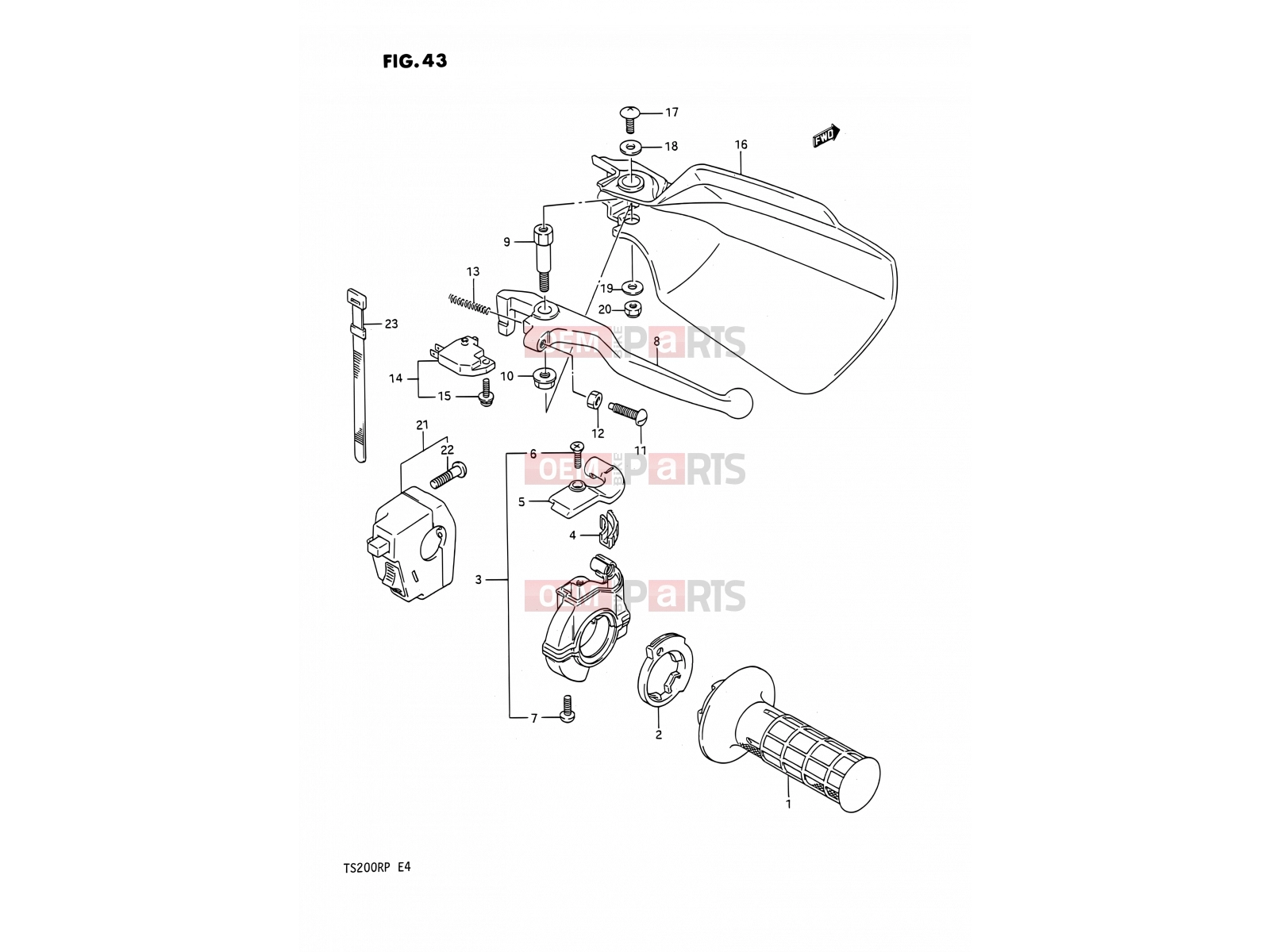 SUZUKI TS200R N (1992) (E02,E04,E24) 43 - RIGHT HANDLE SWITCH