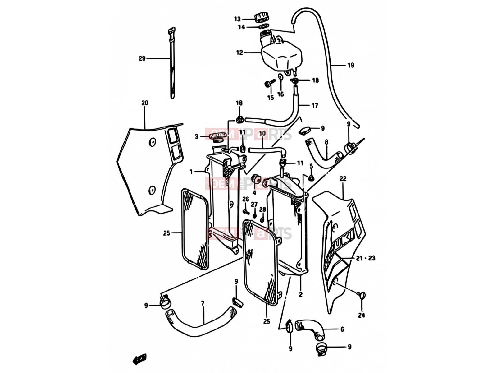 SUZUKI TS250X E (1984) 13 - RADIATOR (MODEL E)