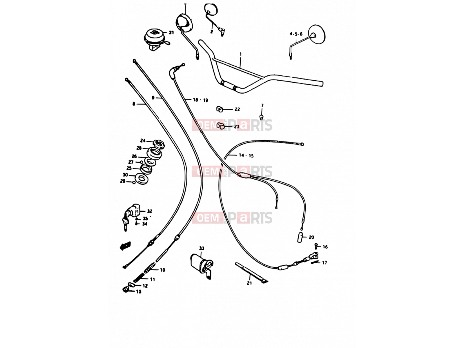 SUZUKI TS50ERK D (1983) 58 - HANDLEBAR - CONTROL CABLE