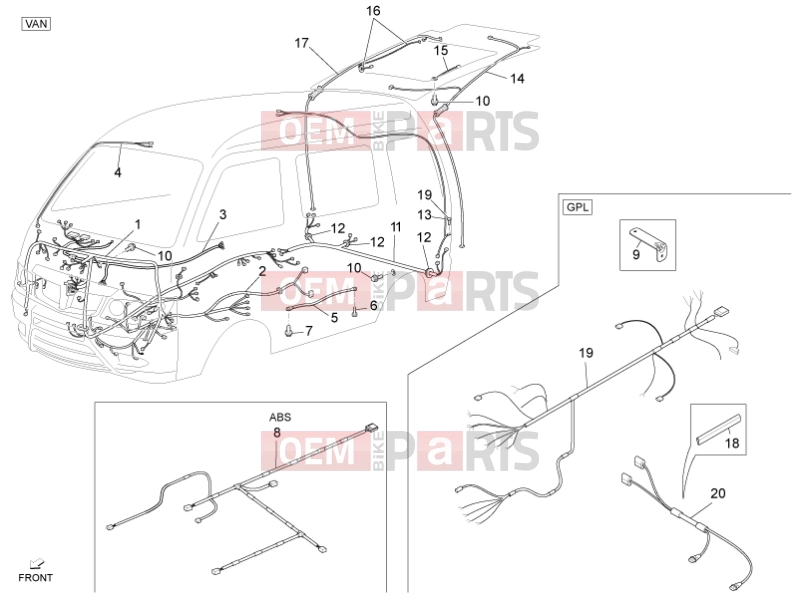 VEHICULE COMERCIALE PIAGGIO Benzina/GPL/Metano Standard Porter Multitech E4 2010 - E5 2013 - E5+ 2014 ELECTRICAL SYSTEM » MAIN CABLE HARNESS